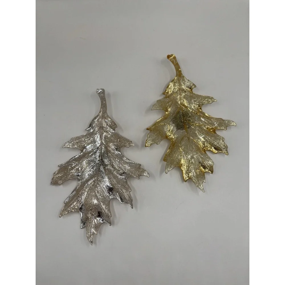 Set Of 2 BATH & BODY WORKS Candle Lid Magnet Decor GLITTER OAK LEAF